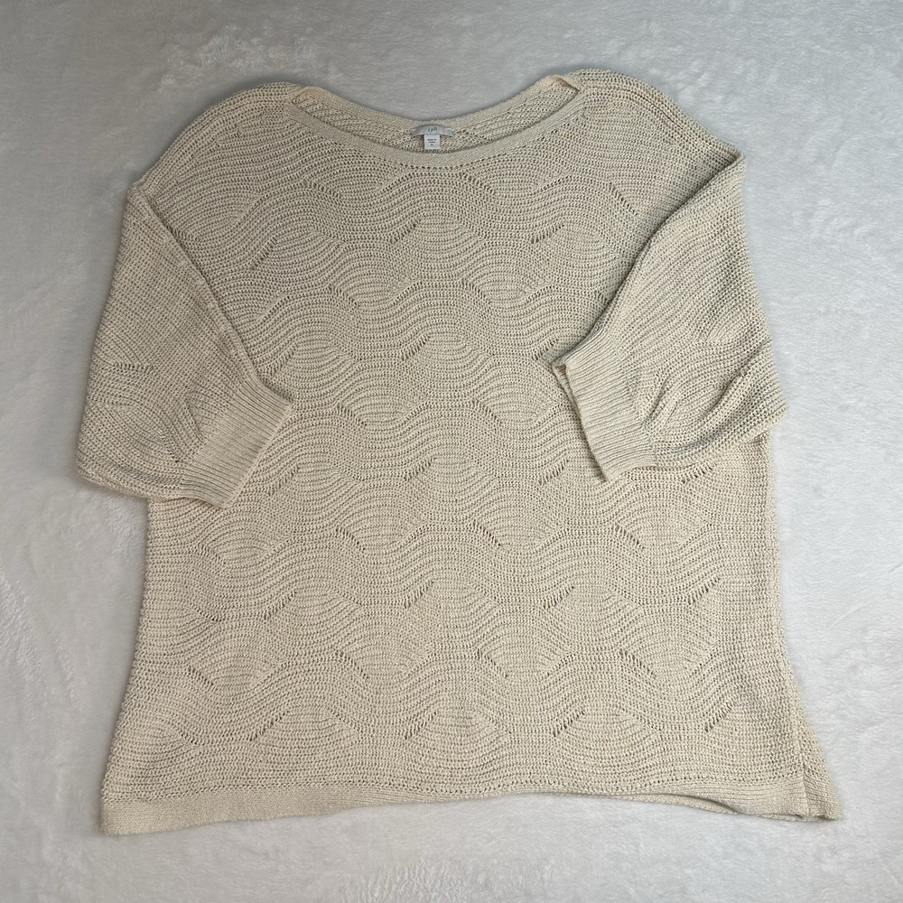 J. Jill Wavy Texture Ribbed Sweater‎ Women's Size XL Barley Dolman Sleeve - Picture 3 of 8